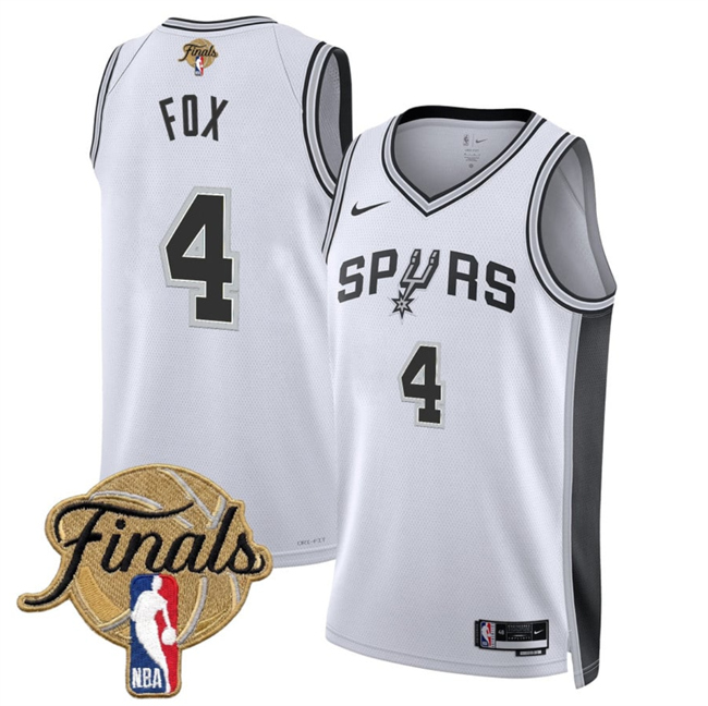 Men's San Antonio Spurs #4 De'Aaron Fox White 2026 Finals Patch Association Edition Stitched Basketball Jersey